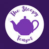 Logo of 'The Sleepy Teapot' with a purple teapot silhouette on a white circle against a purple background.